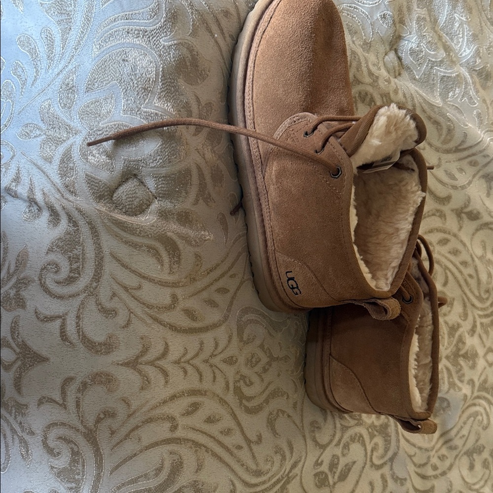 UGG Chestnut Suede Ankle Boots with Fur Lining Neumel